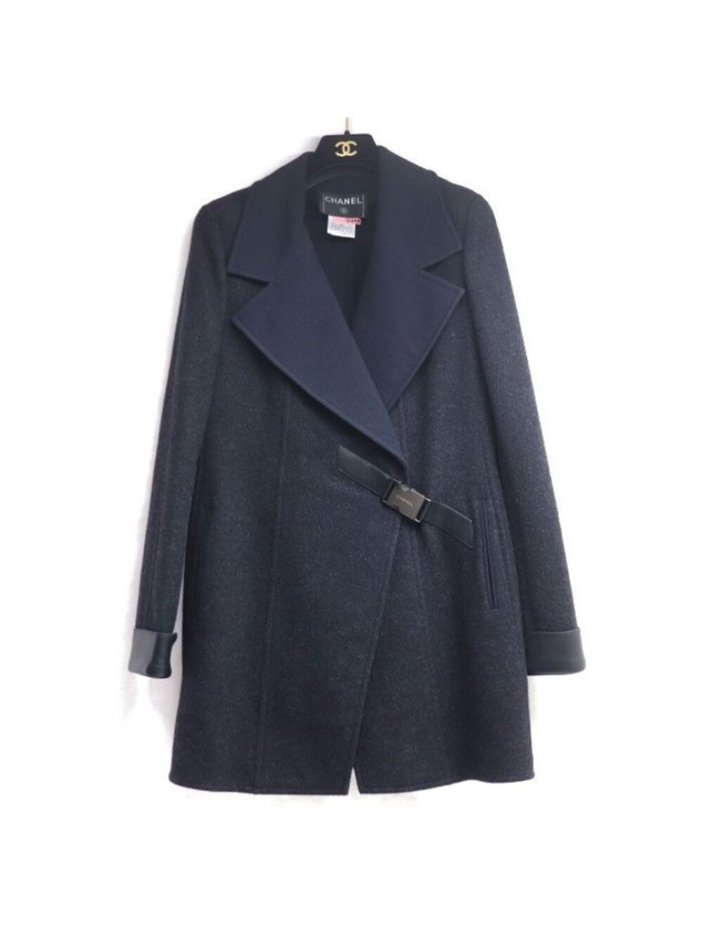 Chanel Wrap Coat Grey Navy 38